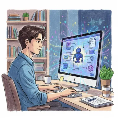 Visual examples of artificial intelligence solutions, including chatbots and automation